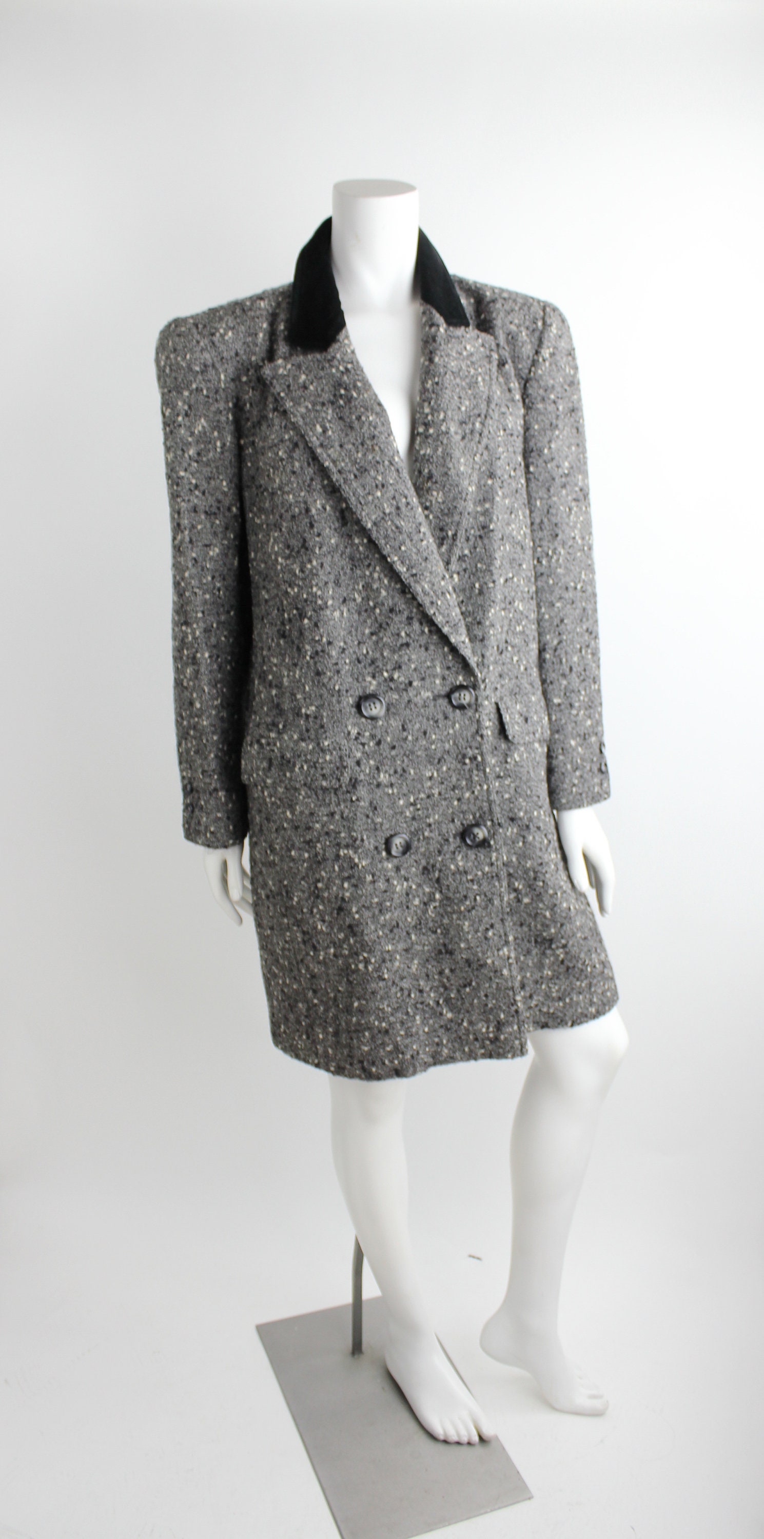 美品✨VALENTINO UOMO wool tweed bal coat Vintage Valentino Miss V Tweed Blazer Brown Wool-Silk Size 42 Two