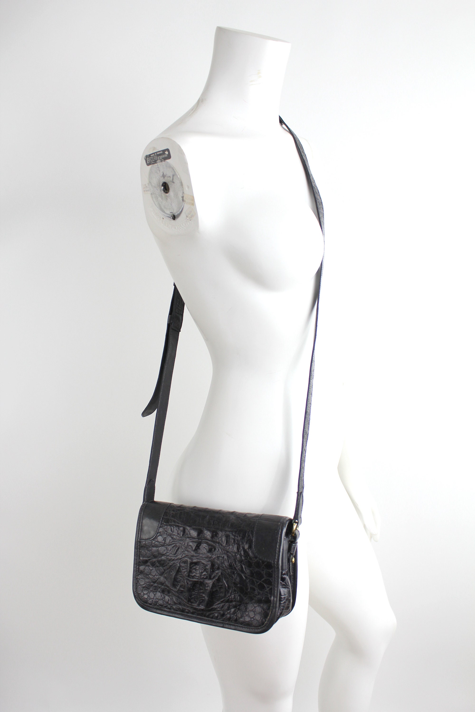 Vintage Joan & David Embossed Leather Shoulder Bag | 1990s 
