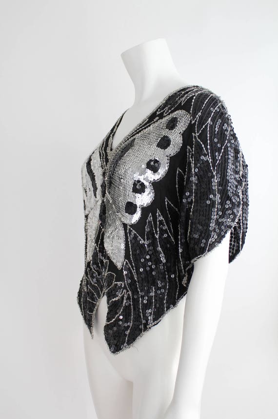 70s Vintage Silk Blouse | Sequin and Silk Draped … - image 2