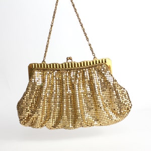 Vintage 40s Whiting & Davis Bag Gold Metal Mesh Framed Handbag Glomesh Evening Bag image 1