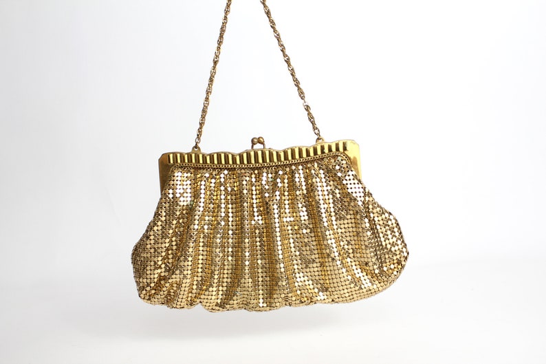 Vintage 40s Whiting & Davis Bag Gold Metal Mesh Framed Handbag Glomesh Evening Bag image 1