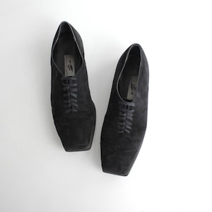 Made in England | Vintage Elizabeth Stuart-Smith London Suede Leather Shoes | Square Toe Lace Up Oxfords | Post-Punk Pilgrim Shoes | 12.5 US