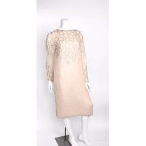Vintage 1980s Silk Party Dress | Beaded Sequin Silk Shift Dress | Sequinned Evening Dress | Draped Silk Chiffon Pale Pink