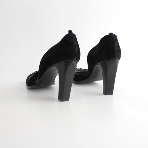 Size 9 | Vintage Joan & David d'Orsay shops Pumps | Black Leather High Heel Shoes | Handmade in Italy | 40