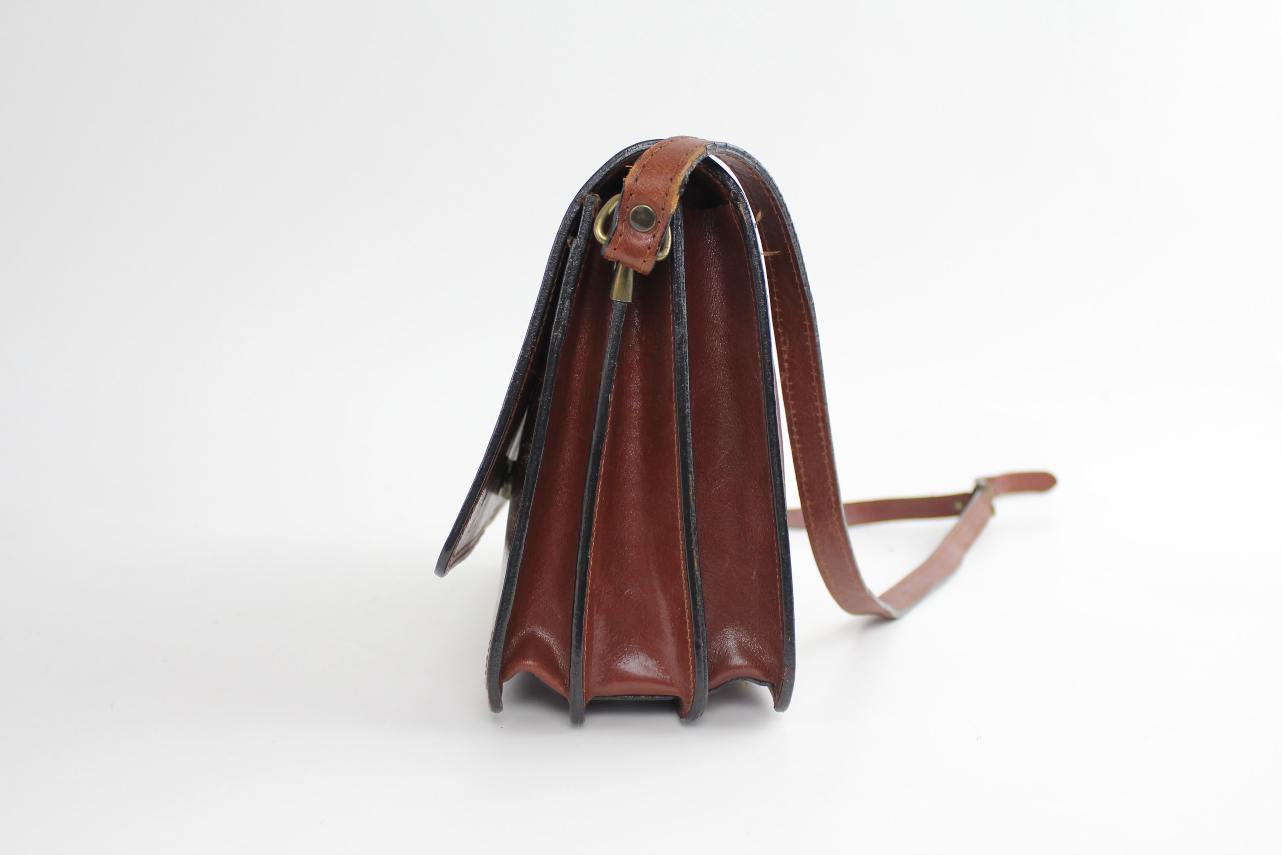 Made in France Classic Leather Shoulder Bag Vintage Brown Etsy