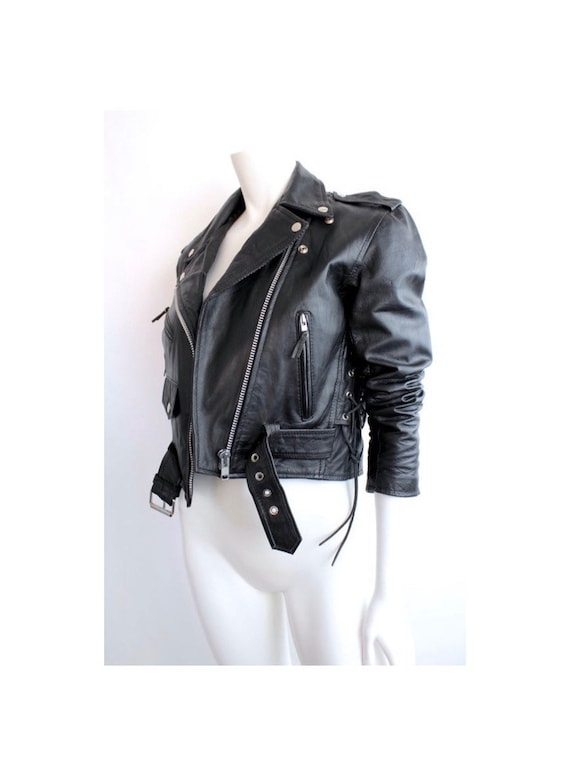 Vintage 1980s Black Leather Jacket | Cropped Leath