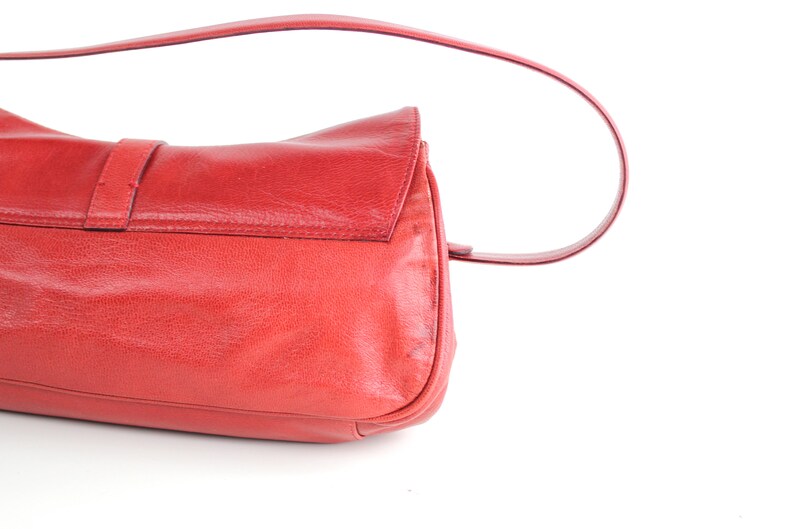 BYBLOS Red Leather Baguette Bag Y2K Leather Shoulder Bag Vintage Byblos Leather Handbag Made in Italy image 7