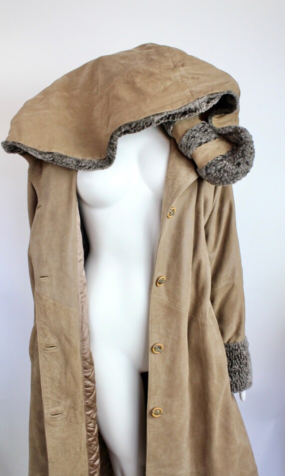 leather coat with fur hood