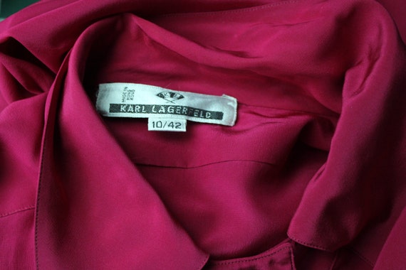 Vintage Karl Lagerfeld Silk Blouse | Crimson Red … - image 8