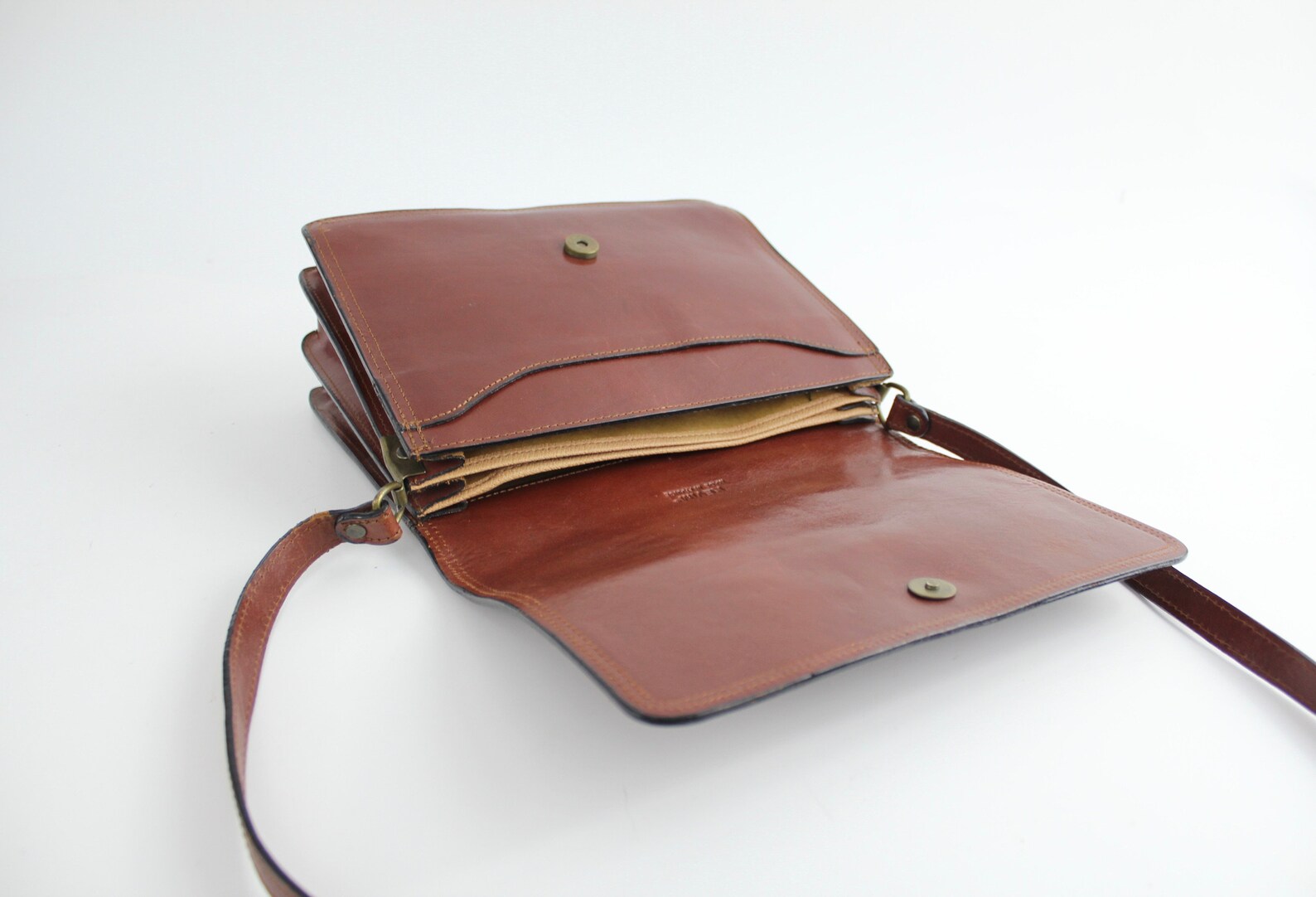 Made in France Classic Leather Shoulder Bag Vintage Brown Etsy