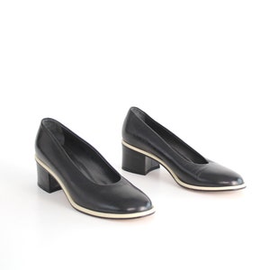 size 8 Vintage Walter Steiger Black Leather Pumps Round Toe Smooth Leather Court Shoes 38.5 image 5