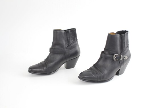 sz 7 Vintage Leather Buckle Ankle Boots | Western… - image 6