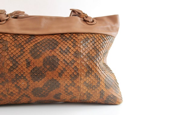 Vintage Python Embossed Leather Tote Bag | Large … - image 2