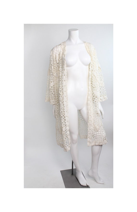 Vintage 1970s Chiffonille Embroidered Eyelet Lace Duster Jacket Ecru White Draped Shawl Jacket S M Etsy Canada