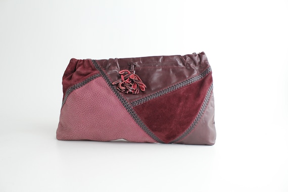Vintage 1970s Leather Patchwork Clutch Bag | Boho… - image 4