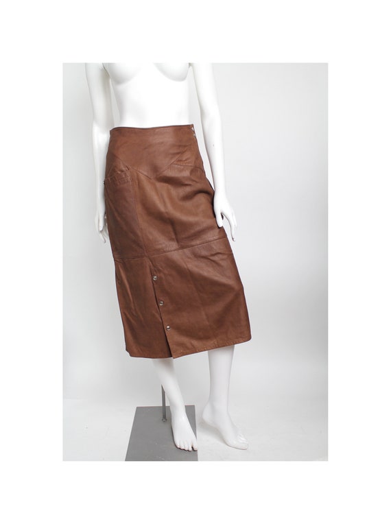 Vintage Bruno Magli Italy Leather Utility Skirt | 
