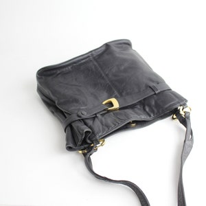 Vintage 1980s Leather Purse Belted Cinch Top Shoulder Bag Supple Black Leather Bag image 10