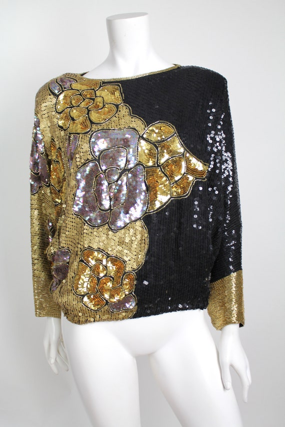 Vintage 1970s Silk Blouse | Heavily Beaded and Se… - image 9