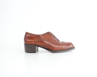 sz 6 Vintage Joan & David Leather Oxfords | Brown Leather Wingtip Shoes | Classic Leather Brogues | Handmade in Italy | 37