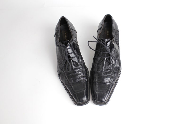 size 7.5 Men's Vintage Cesare Paciotti Black Leather Oxfords Square Toe Leather Shoes 40 image 3