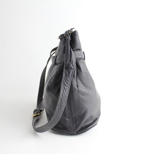 Vintage 1980s Leather Purse Belted Cinch Top Shoulder Bag Supple Black Leather Bag image 5