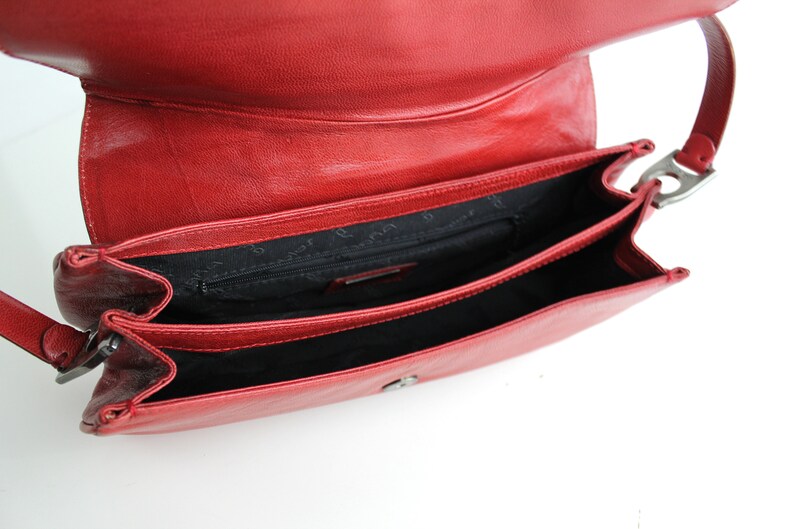 BYBLOS Red Leather Baguette Bag Y2K Leather Shoulder Bag Vintage Byblos Leather Handbag Made in Italy image 9