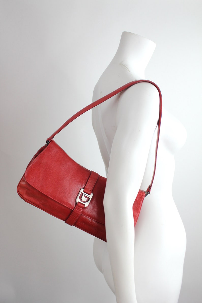 BYBLOS Red Leather Baguette Bag Y2K Leather Shoulder Bag Vintage Byblos Leather Handbag Made in Italy image 1