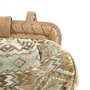 Vintage 1980s Woven Tapestry Purse Neutral Vegan Faux Leather Handbag Mixed Media Boho Bag image 4