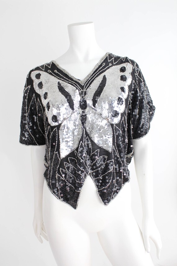 70s Vintage Silk Blouse | Sequin and Silk Draped … - image 3