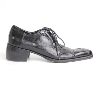 size 7.5 Men's Vintage Cesare Paciotti Black Leather Oxfords Square Toe Leather Shoes 40 image 2