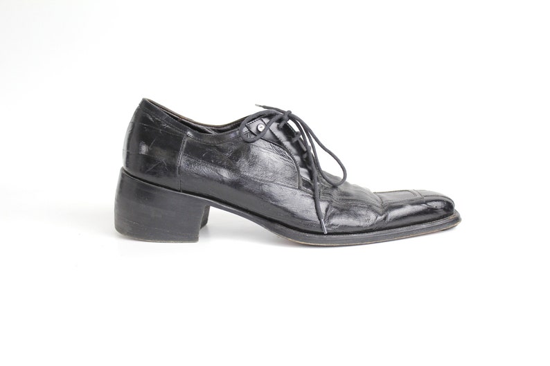 size 7.5 Men's Vintage Cesare Paciotti Black Leather Oxfords Square Toe Leather Shoes 40 image 2