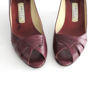 Storlek 6,5 till 7 Vintage Amalfi av Rangoni skor från 1970-talet | Pumps i lädervävda vampyrer | Peeptoe-sandaler i läder | 37 - 37,5