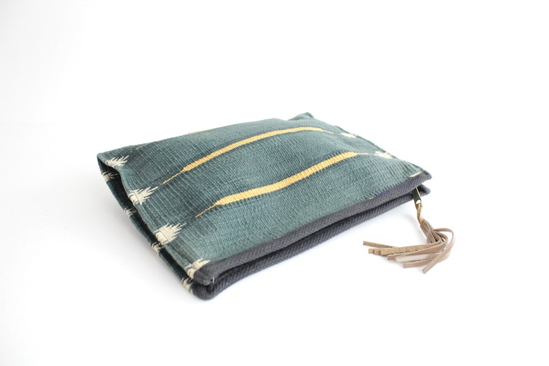 Vintage 80s Clutch Bag Cotton Knit Tapestry Top Zip Handbag Woven Southwest Carpet Bag image 3