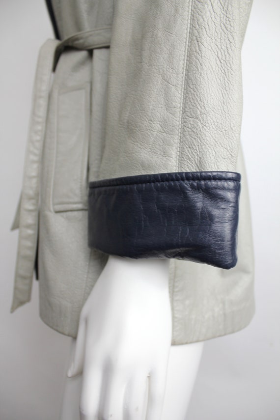 Vintage Gray Leather Jacket | 1960s Belted Leathe… - image 9