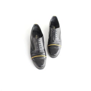 sz 8.5 - 9 Vintage Italian Leather Shoes | Black and Yellow Leather Oxfords | Mondi Leather Lace Up Shoes | Made in Italy