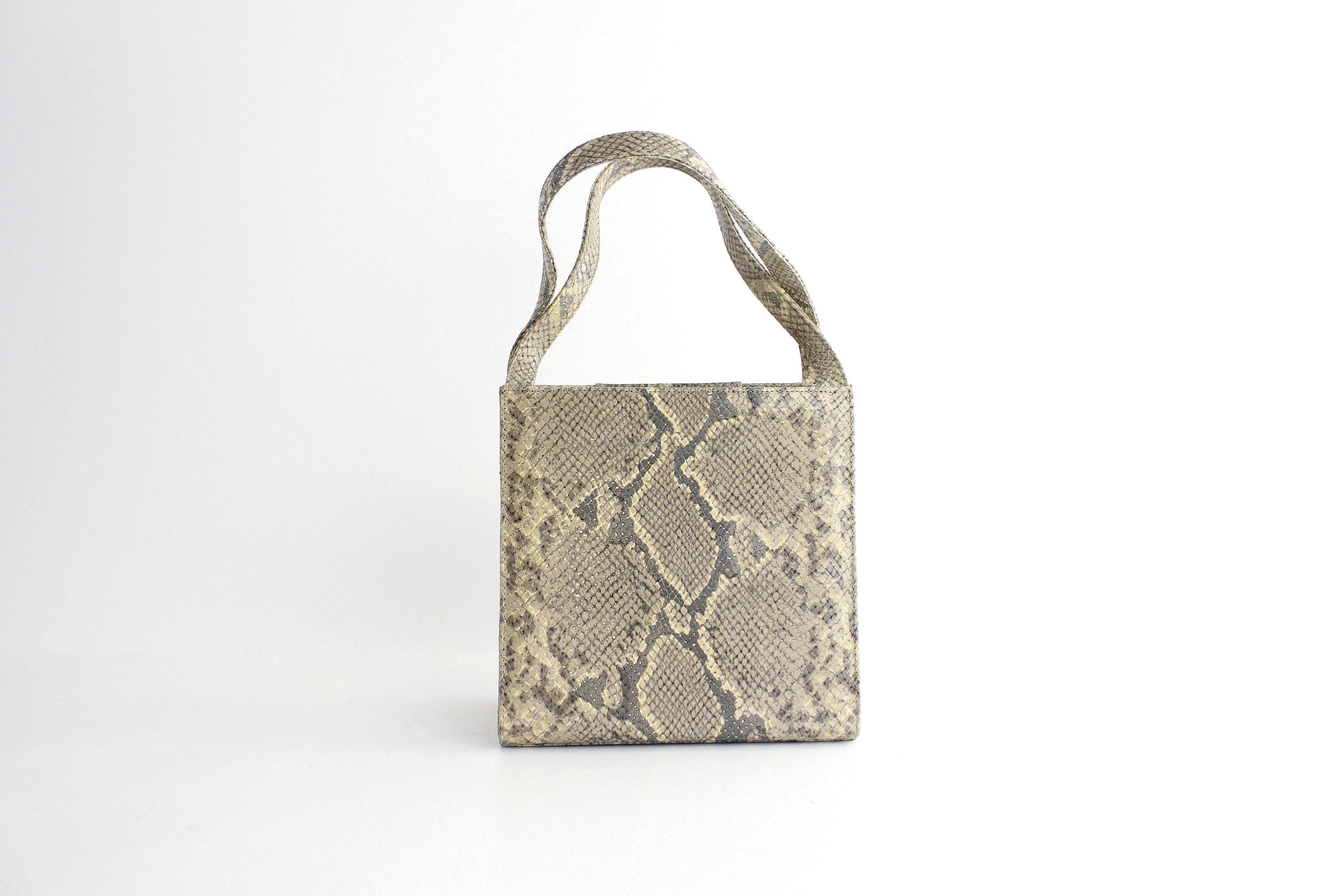 1980s Charles Jourdan Handbag | Vintage Neutral Snakeskin Embossed