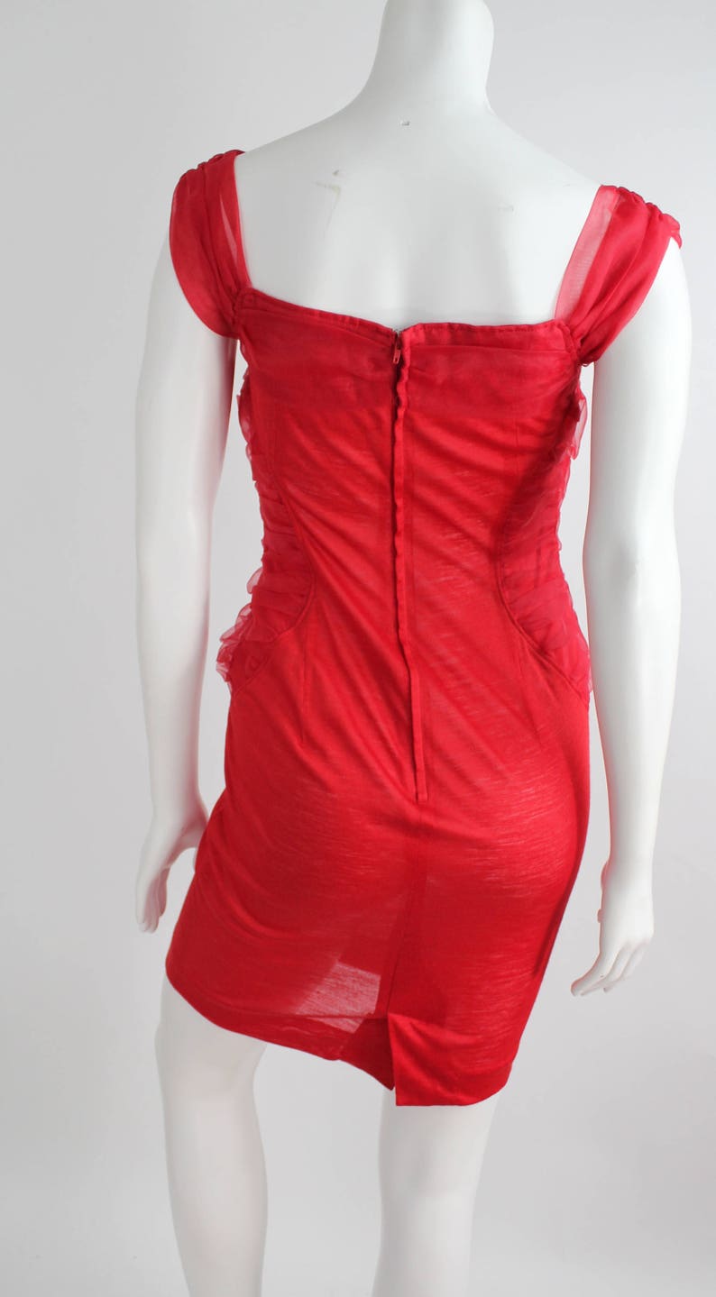 Vintage Sweetheart Red Mini Dress Bandage Knit Dress Lipstick Red Party Dress xxs-xs image 6