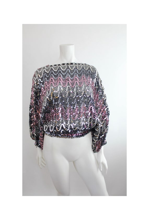 Vintage 1980s Sequin Draped Blouson | Bateau Neck… - image 1