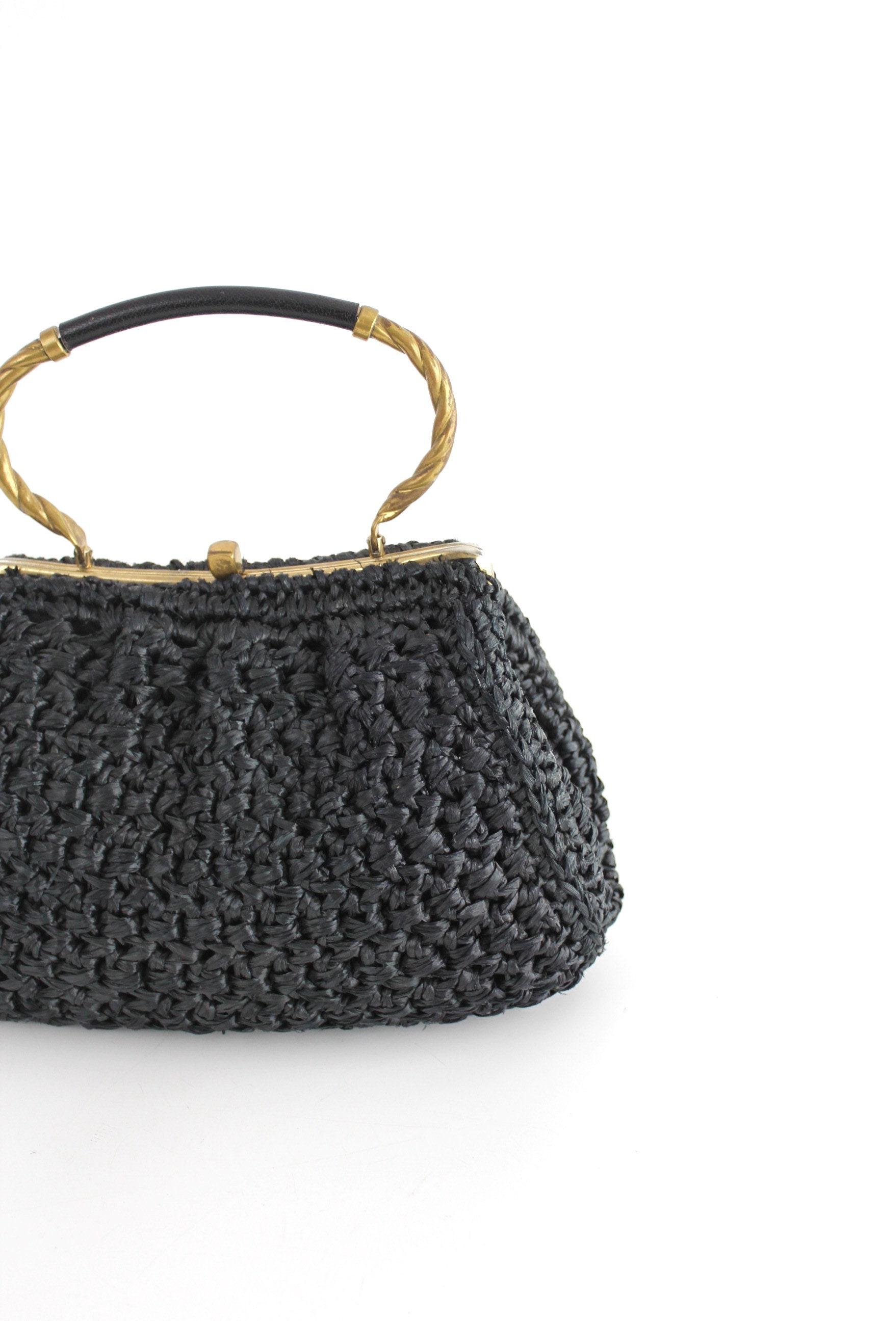 Vintage 1960s Crochet Straw Handbag | Morris Moskowitz Black Straw