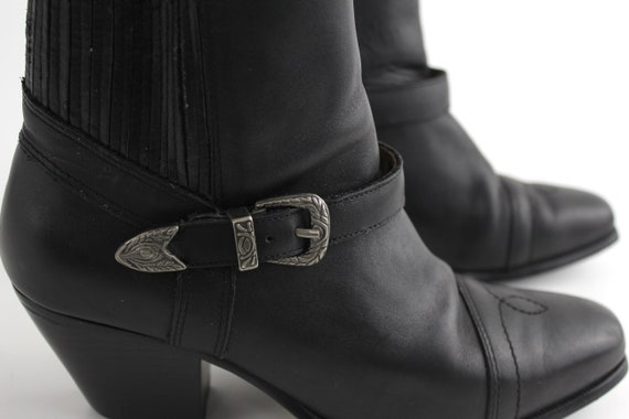 sz 7 Vintage Leather Buckle Ankle Boots | Western… - image 5