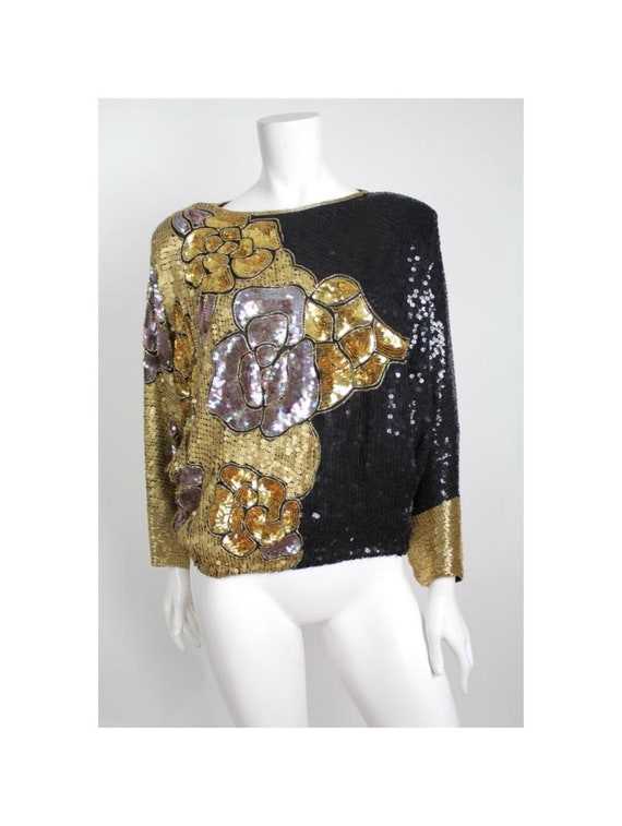 Vintage 1970s Silk Blouse | Heavily Beaded and Se… - image 1