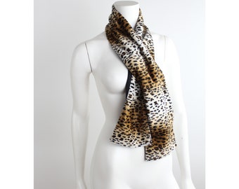 Vintage Leopard Print Scarf | Faux Fur Long Scarf | Faux Ponyhair Winter Scarf