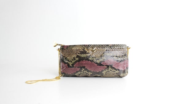 1970s Vintage Snakeskin Evening Bag Python Print Exotic Purse With Gold Chain Strap Rectangular Snake Leather Clutch Bag Etsy Canada