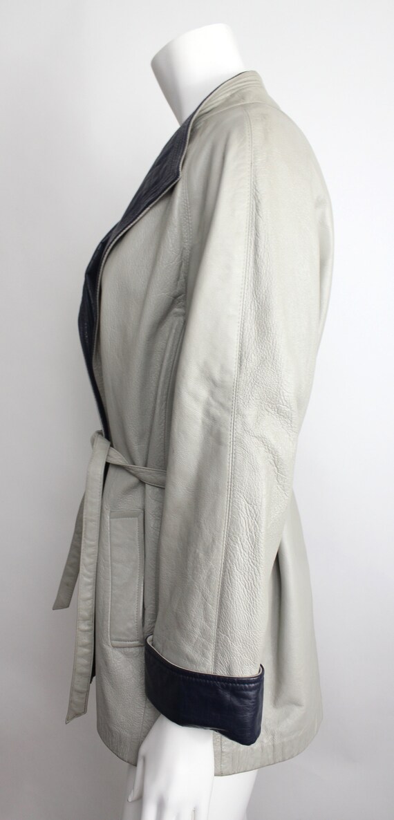 Vintage Gray Leather Jacket | 1960s Belted Leathe… - image 3