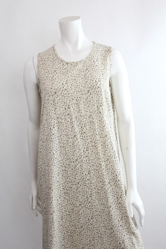 Vintage Raw Silk Tank Dress | Minimal Muted Print… - image 1