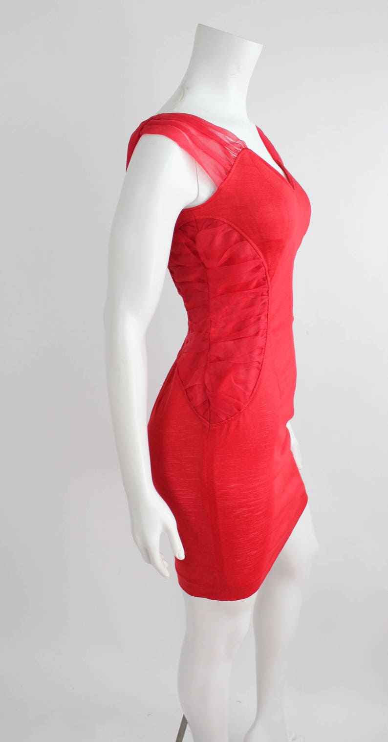 Vintage Sweetheart Red Mini Dress Bandage Knit Dress Lipstick Red Party Dress xxs-xs image 5