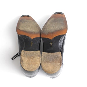 size 7.5 Men's Vintage Cesare Paciotti Black Leather Oxfords Square Toe Leather Shoes 40 image 10