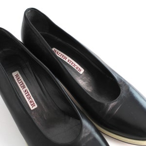 size 8 Vintage Walter Steiger Black Leather Pumps Round Toe Smooth Leather Court Shoes 38.5 image 3