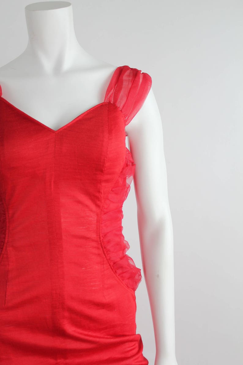 Vintage Sweetheart Red Mini Dress Bandage Knit Dress Lipstick Red Party Dress xxs-xs image 3