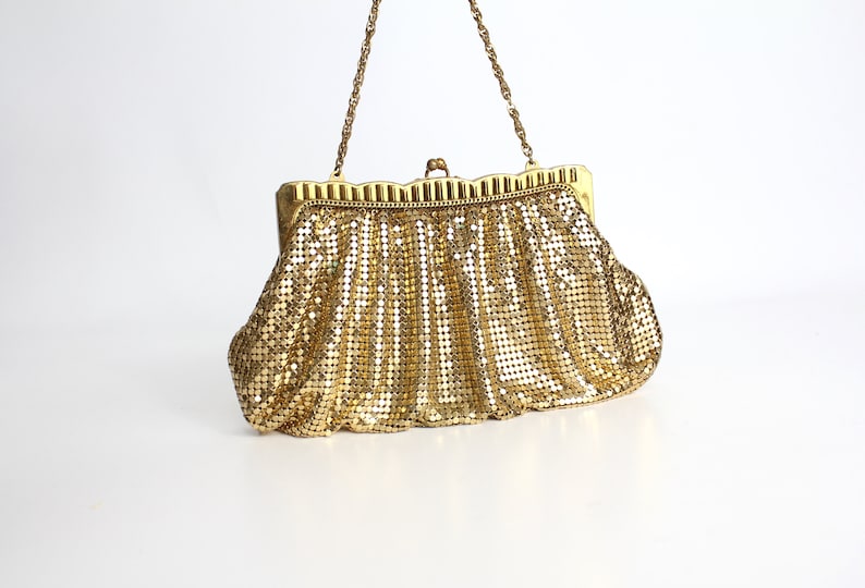 Vintage 40s Whiting & Davis Bag Gold Metal Mesh Framed Handbag Glomesh Evening Bag image 4